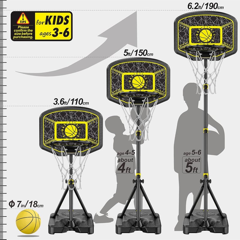 GILIKOKO Kids Basketball Hoop Adjustable Height 3.6 ft-6.2 ft Indoor Outdoor Toddler Plastic Basketball Goal Outside Yard Games Toys Gifts for Children - Image 2